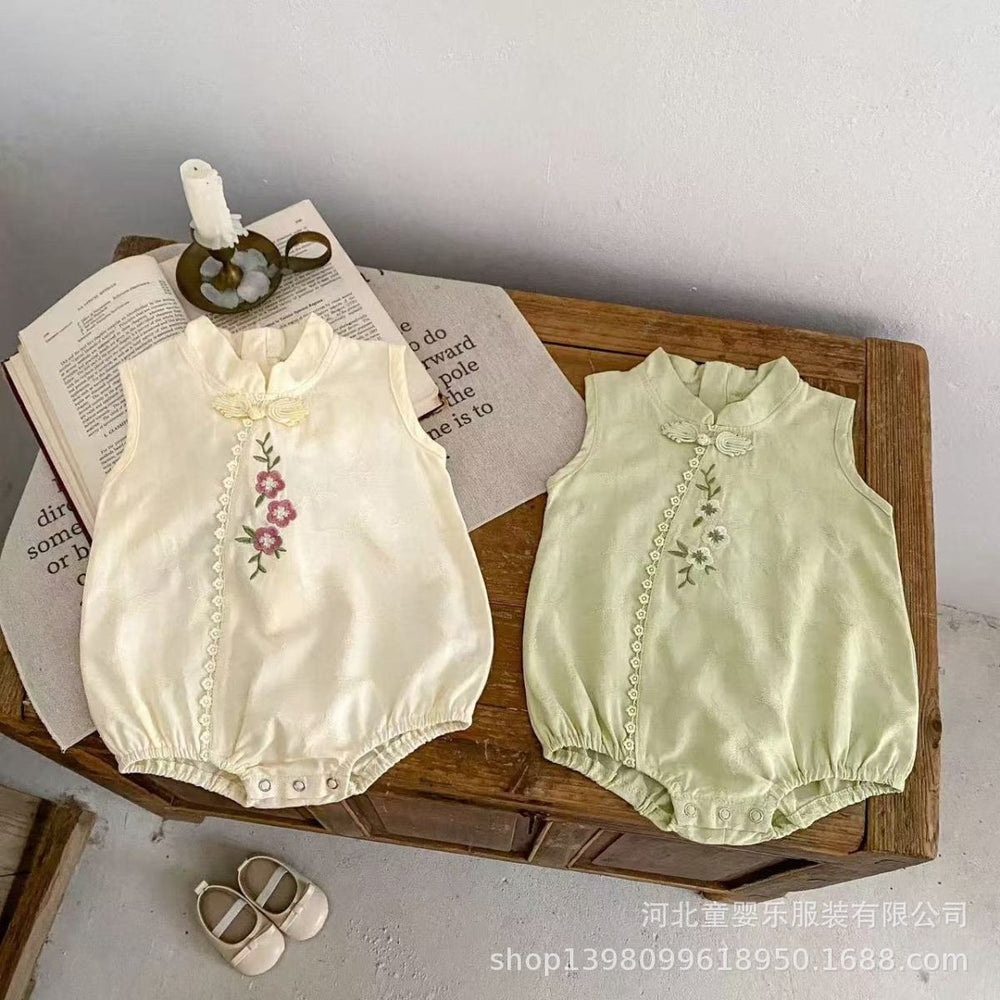 Newborn & toddler summer cheongsam romper - traditional chinese style bodysuit for baby girls - perfect for 100-day celebration & full month milestone