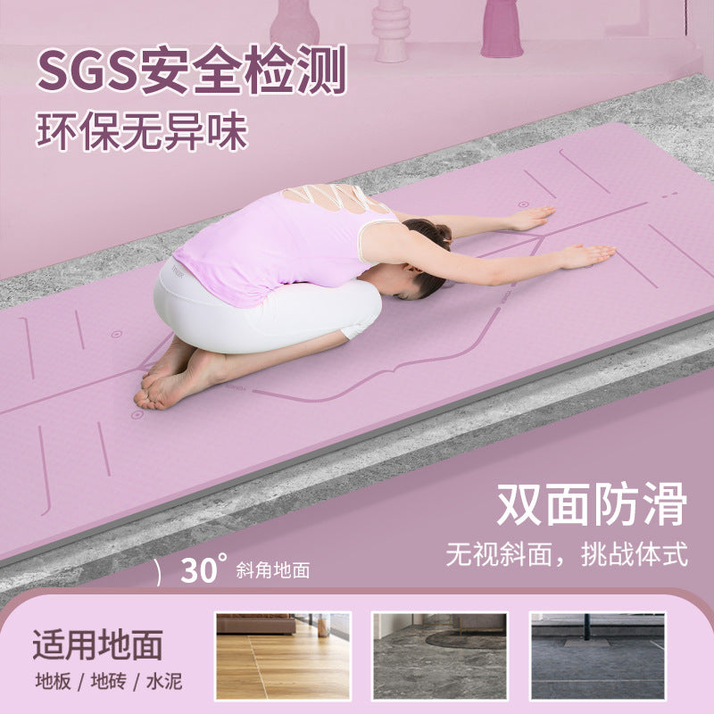 Two-tone yoga mat, tpe, extra thick 8mm, non-slip, shock absorbing, silent, exercise & fitness mat with alignment lines, beginner yoga mat