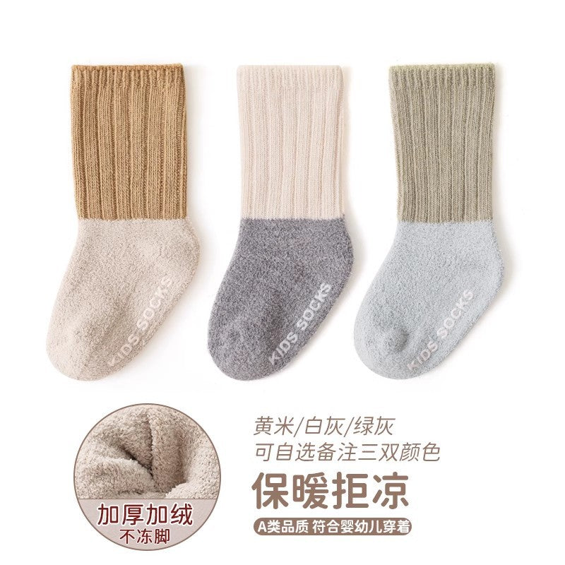 Babylon autumn and winter baby thickened kids socks non-slip dot glue baby floor socks coral velvet newborn knee socks