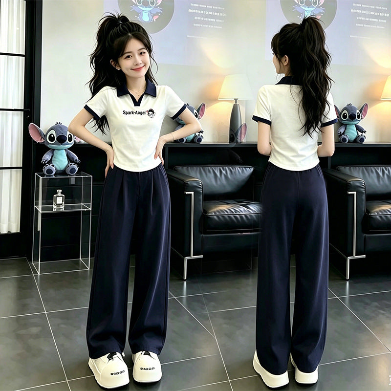 Girls' summer polo outfit - new  collection: korean style, preppy, cute two-piece set for girls (sizes for mid-to-large children)