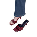 Thin heel pure color sandals summerretro square toe high heels women's new arrivalniche stylesense of design slippers outwear not tired feet