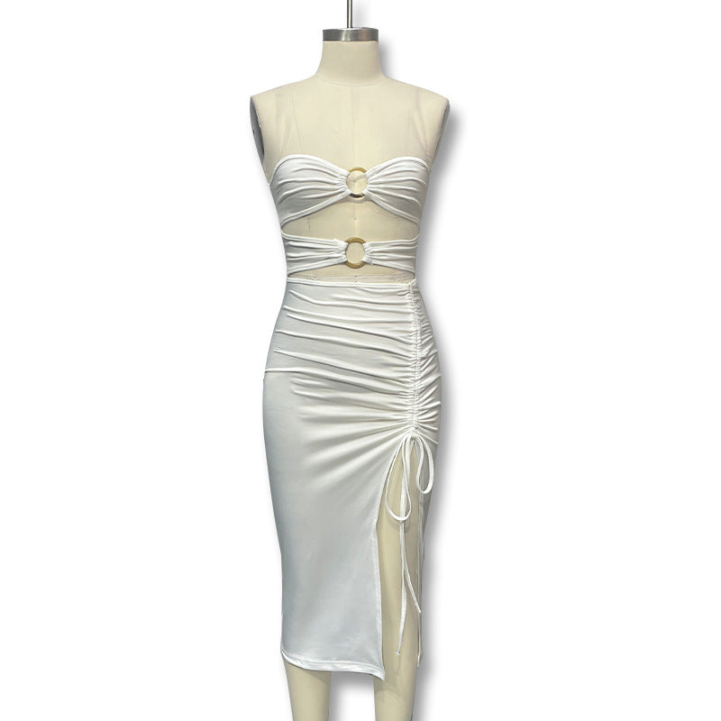 European and american ins cross-border hot style  summer new style women's one shoulder sexy cut out high slit hip dress