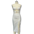 European and american ins cross-border hot style  summer new style women's one shoulder sexy cut out high slit hip dress