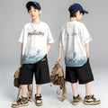 Boys' short-sleeve and shorts set: trendy crew neck t-shirt for boys, summer , versatile base layer, athletic top