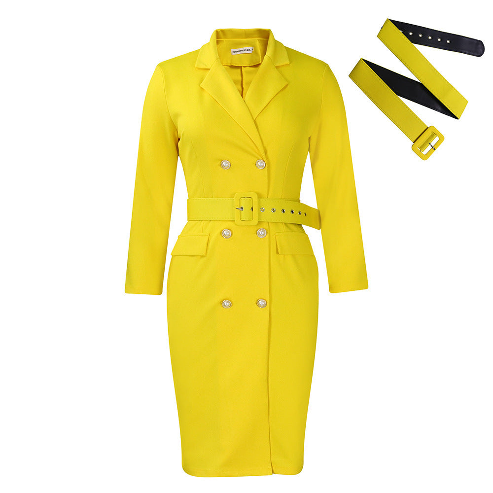 D438  independent station new elegantwork clothingol suit collar pure color double breasted large size african dress