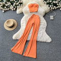 Sexy commuting style tube top tank top hot girl high waist flare pants women's summer casualtwo-piece setelegantsuit