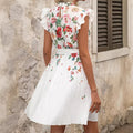 European and american   new fashion casual versatile butterfly print short sleeve v-neck dress