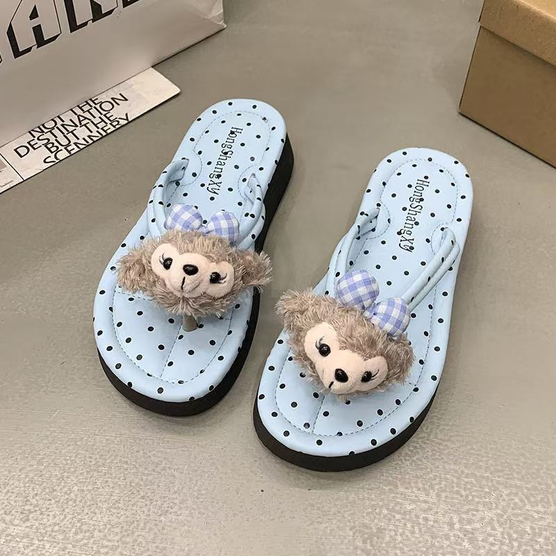 New korean style summer polka dot hot-selling women's outdoor comfortable non-slip soft sole beach thick sole flip-flops