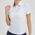 Women's short-sleeve t-shirt tennis top - athletic, casual, breathable, cooling, golf polo shirt - slim fit, waist-cinching, quick-dry