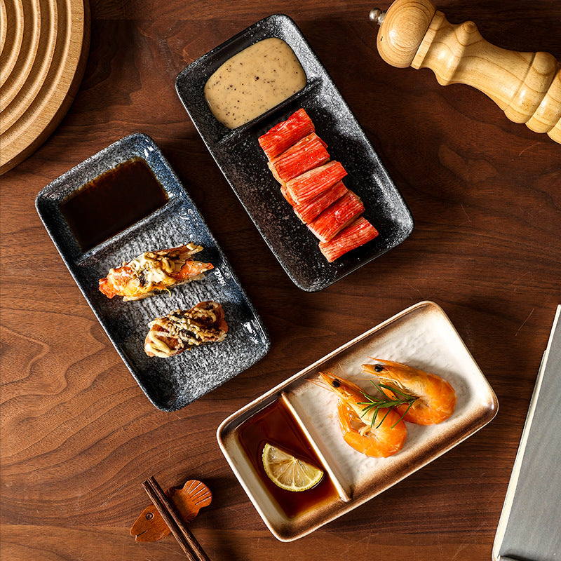 Japanese-style divided plate ceramic dinner plate for home use, single serving creative ceramic sushi plate with sauce dishes, restaurant commercial use