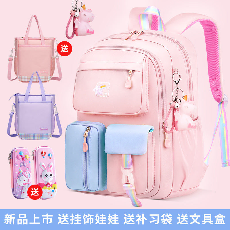 New primary school schoolbag female lightweight spine protection 1-3-6 grade Korean version of children's cartoon backpack wholesale