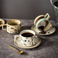Vintage stoneware underglaze coffee cup and saucer set - ceramic drinking cup - office milk tea cup - high-style terracotta tea cup
