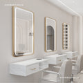 Influencer-approved barber shop mirror table, salon wall-mounted minimalist hairdressing mirror, touch-control led hairdressing mirror