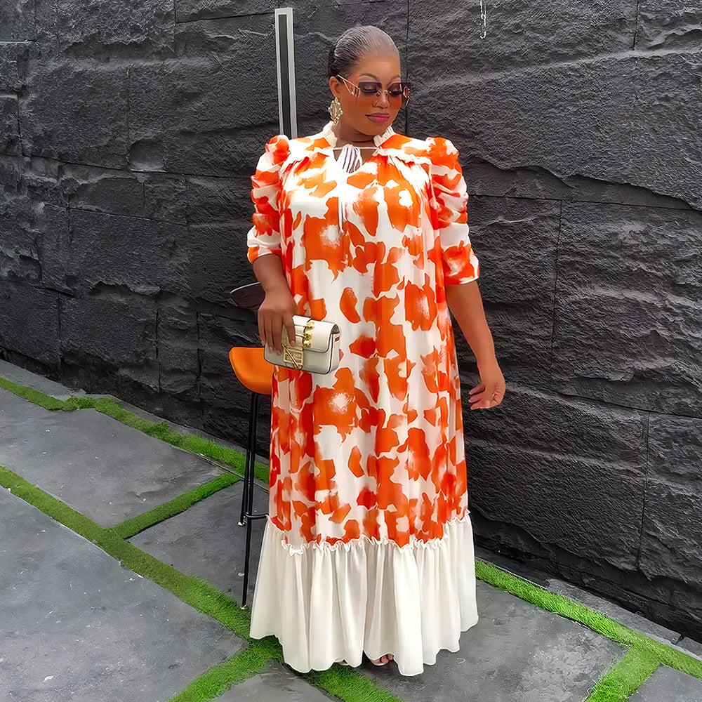 African plus size women's dress -  cross-border e-commerce,  chiffon printed dress