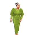fashion knitting heavy industry hot diamond beading puff sleeves long sleevesilm pencil skirt dress long skirt african women
