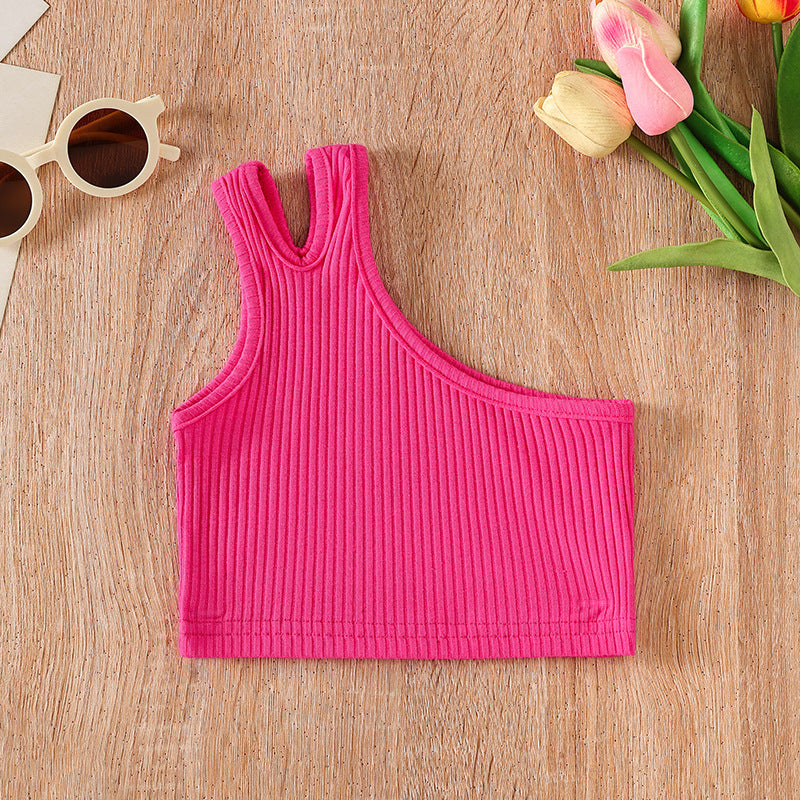 Kids' tank top - summer fashion, european & american style, casual solid color, cotton camisole for girls, trendy pink top