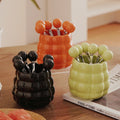Carefully selected cream style ceramic fruit fork accessible luxury set high-looking stainless steel fruit pick home decoration storage tube