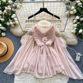 Korean style commute chic pink sweet spaghetti strap dress - women's summer ruched off-shoulder elegant high-end girly dress