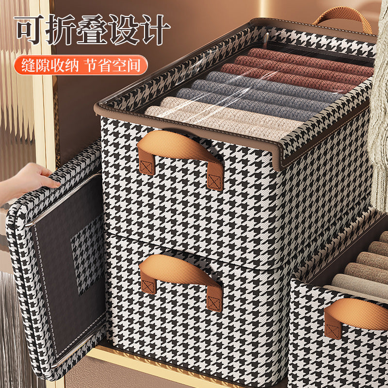Qiandongge steel frame storage box, drawer type transparent with lid, clothing can be layered storage basket, dormitory sorting storage box