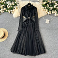French retroelegancedress women's winter classy crochet lacepatchwork mesh asymmetrical over-the-knee long skirt