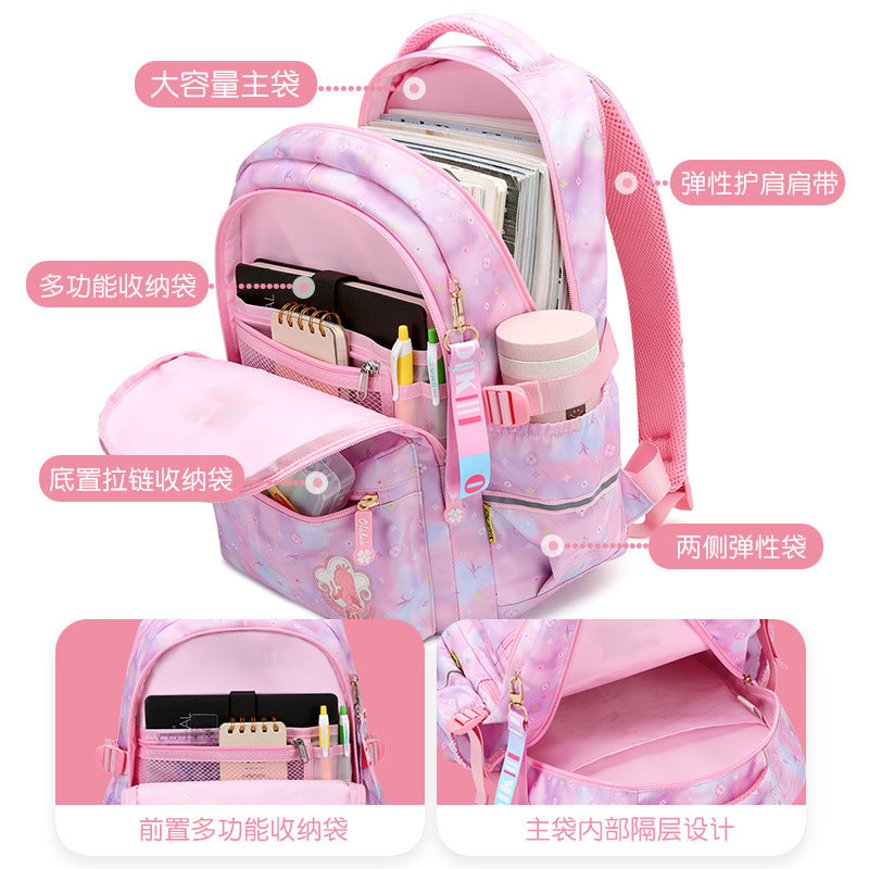 School bag, primary school students, girls, grades 1, 2, 3 to 6, girls, light burden reduction, spine protection, cute children's backpack