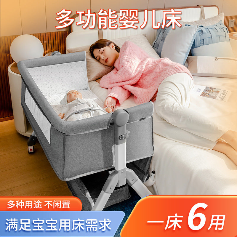 Baby crib newborn bed splicing large bed baby rocking bed bb children's bed cradle bed multifunctional movable foldable