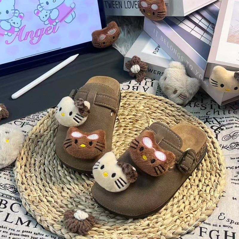 Kids female birkenstock outwear2025 spring autumcute cartoon youthfamily birkenstock shoes toe outwear half slippers