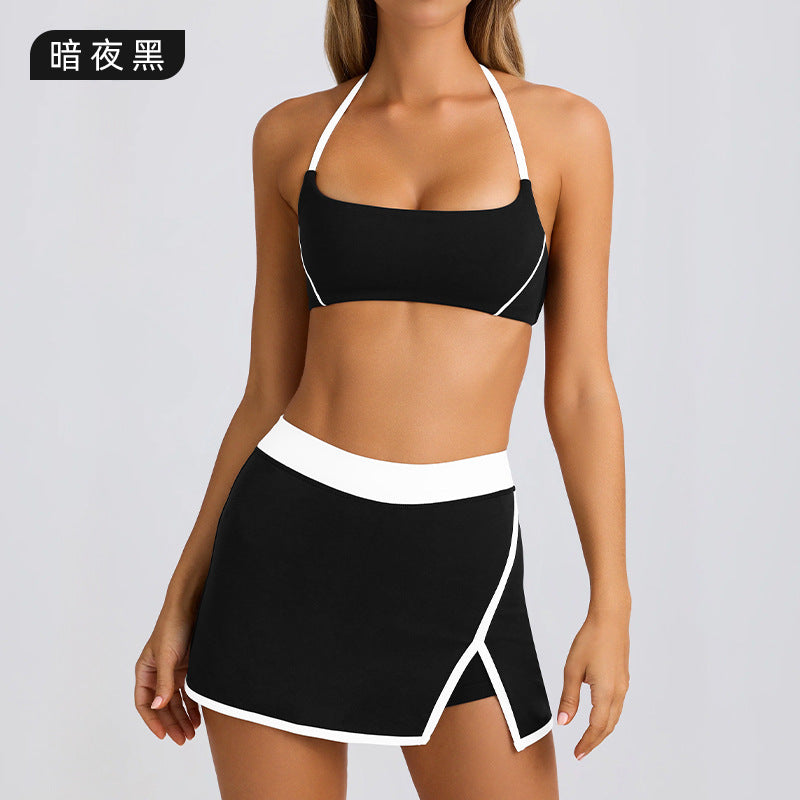 Sexy fitness running outdoor halter sports bra vest camisole yoga tennis skirt set for women