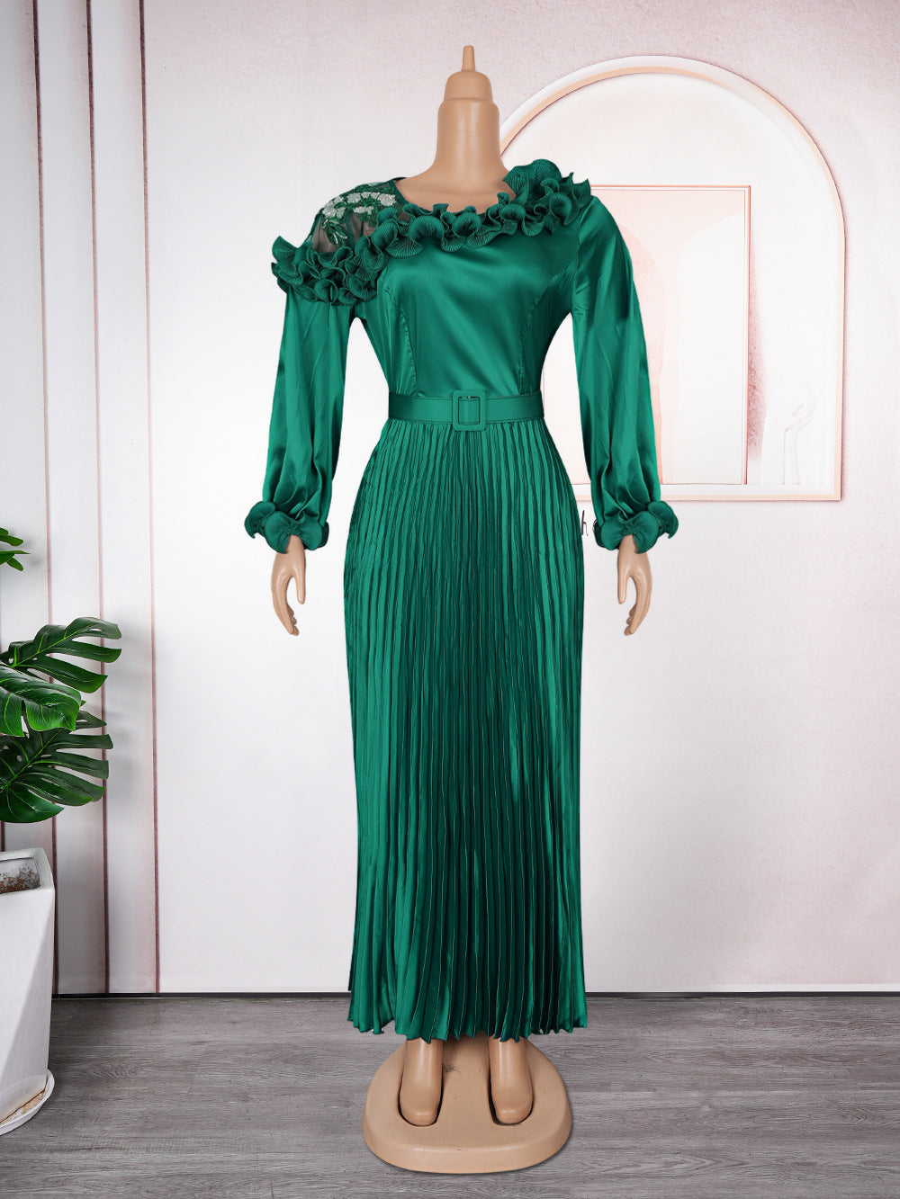 fashionfashionelegantlong sleevesdress african export plus size women's pleated skirt