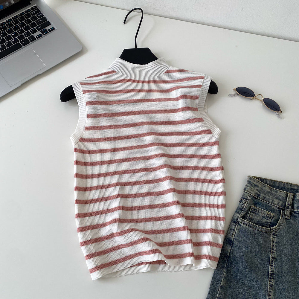 Pure desire work clothing style stripes half turtle neck knitting vest women's summer slimming look sleeveless outwear suspender tops