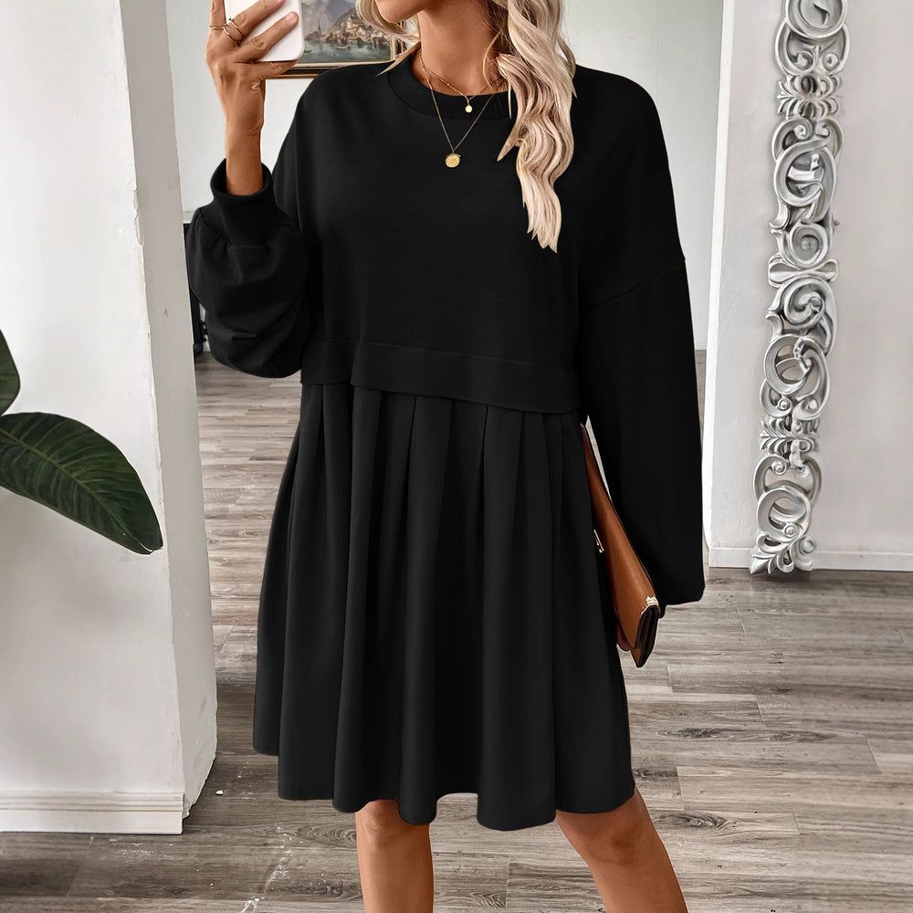 fashion  fall and winter women's pure colorlong sleevespatchworksweatshirtdresselegantwork clothing