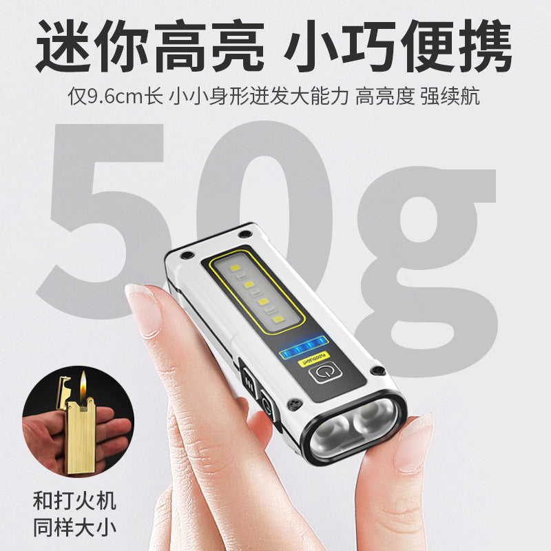 Cross-border new mini dual light source flashlight TYPE-C fast charging multi-function with magnet work light emergency flashlight