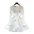 French retro chic high-end v-neck metallic buckle long sleeve cinched waist flared dress - women's autumn formal dress