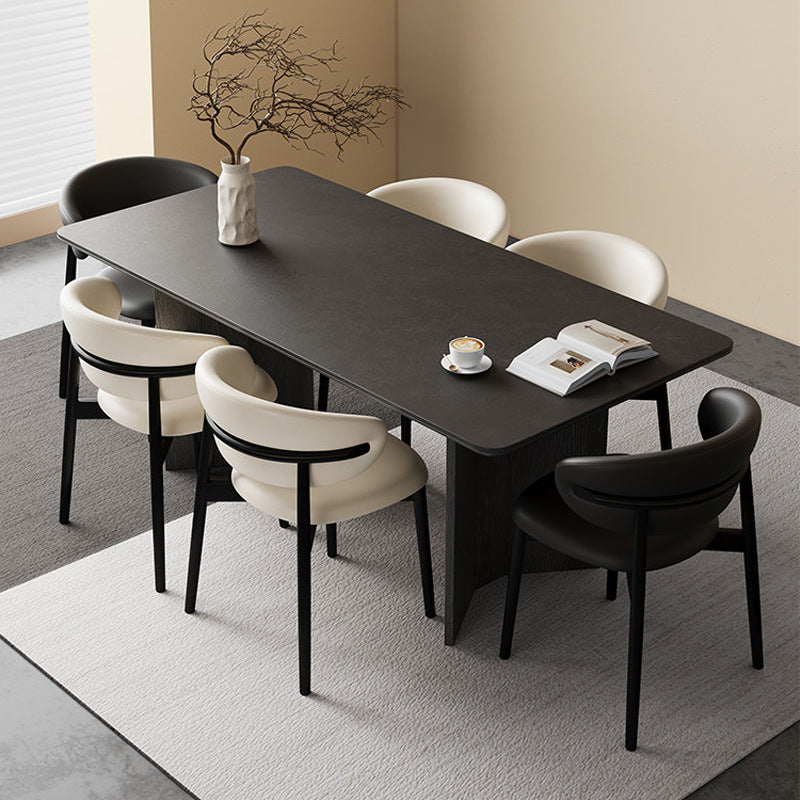 Italian minimalist rectangular dining table and chair set, simple yet luxurious, modern home decor, small apartment black rock slab dining table