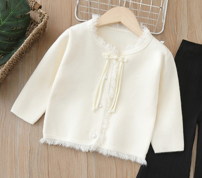 Girls' knitted sweater two-piece set -  autumn/winter new arrival - chinese style hanfu outfit with pants for baby girls