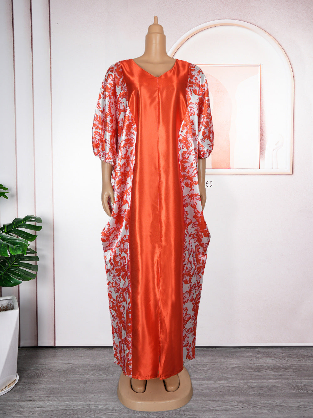 plus size women's ethnic style robe african foreign trade  color block print dress