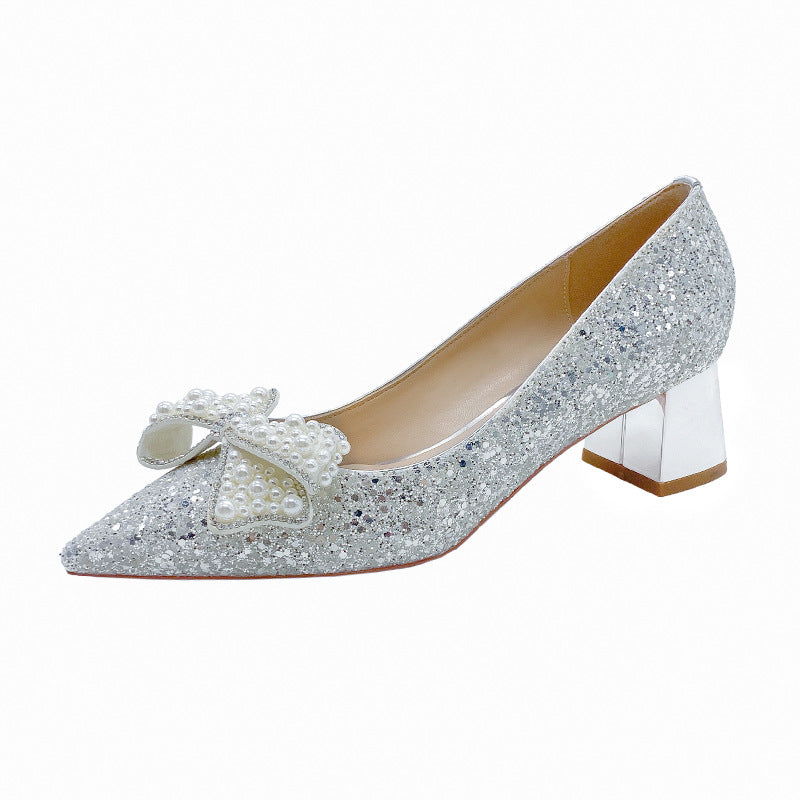 Bridal shoes wedding shoes for women 2023 new arrival not tiring feet main wedding dress shoes thick heel bridesmaid crystal shoes can be worn alone