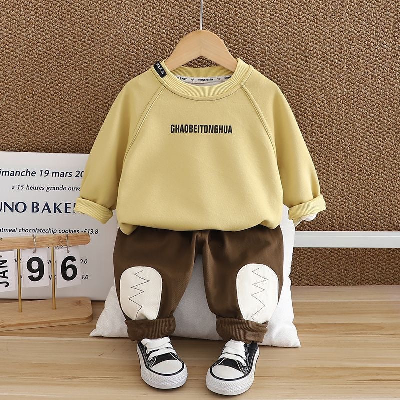 Korean style new autumn/winter fashion casual patchwork letter long sleeve two-piece set - trendy and cool boys' casual long sleeve outfit