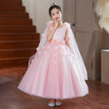 Customized export girls' dresses with shawl, ribbon, host performance, mesh, high-end children's princess dress for runway show and performance