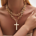 hot-selling simple stacked cross pendant necklace niche high-end exaggerated thick chain clavicle chain accessories