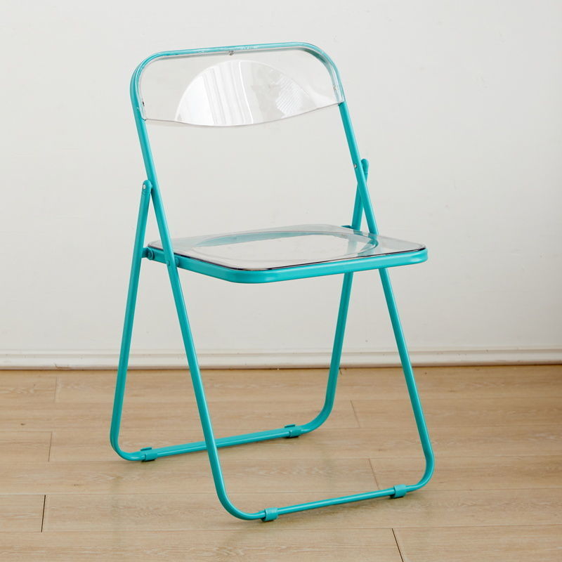 Minimalist folding chair - transparent acrylic photo booth chair for clothing stores, trendy influencer makeup stool, crystal backrest dining chair