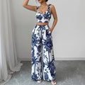 summer new women's clothing: cross-border european & american style casual vacation outfit - botanical print tank top & wide-leg pants set