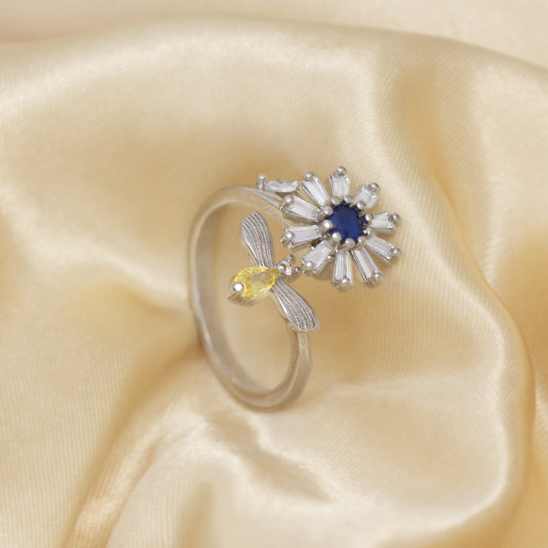 hot-selling sunflower rotating ring, full zirconia open sunflower, new rotatable ring, high-end jewelry