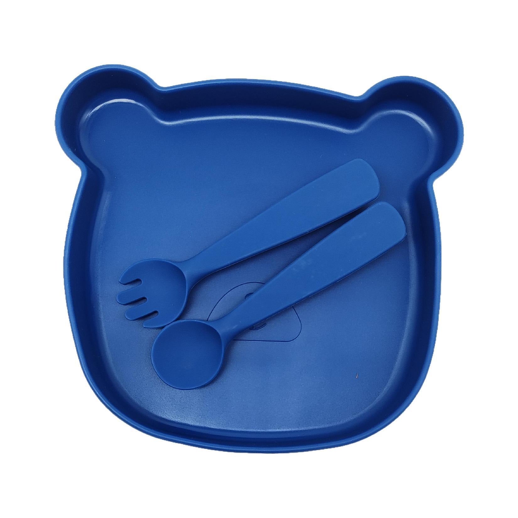Baby silicone tableware set, non-slip and anti-dirty cartoon bear set, food-grade baby silicone feeding tableware