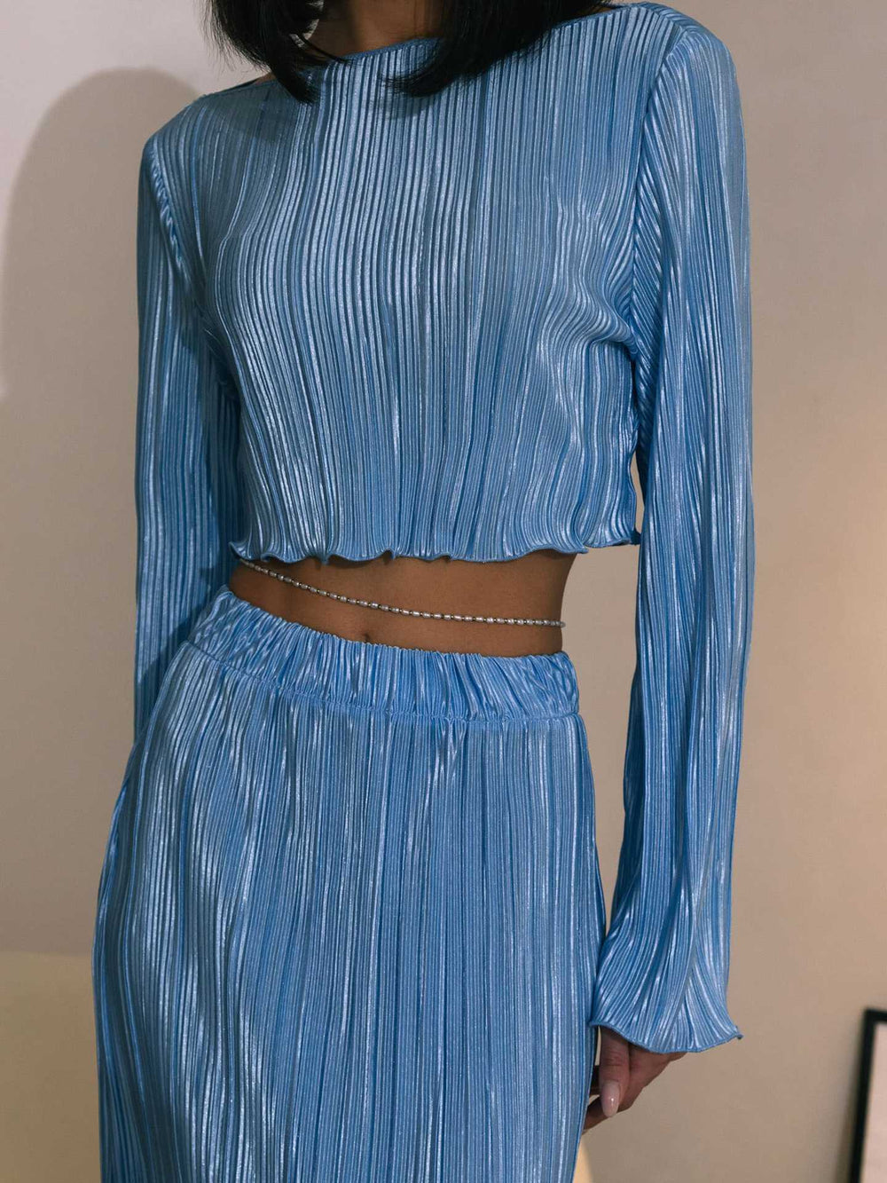 cross-border  fashion: european & american casual short flared sleeve top & exquisite pleated maxi skirt set