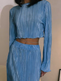 cross-border  fashion: european & american casual short flared sleeve top & exquisite pleated maxi skirt set