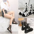 summer new high-top sandals women's foreign trade plus size roman rivet cutout back zipper flat sandals
