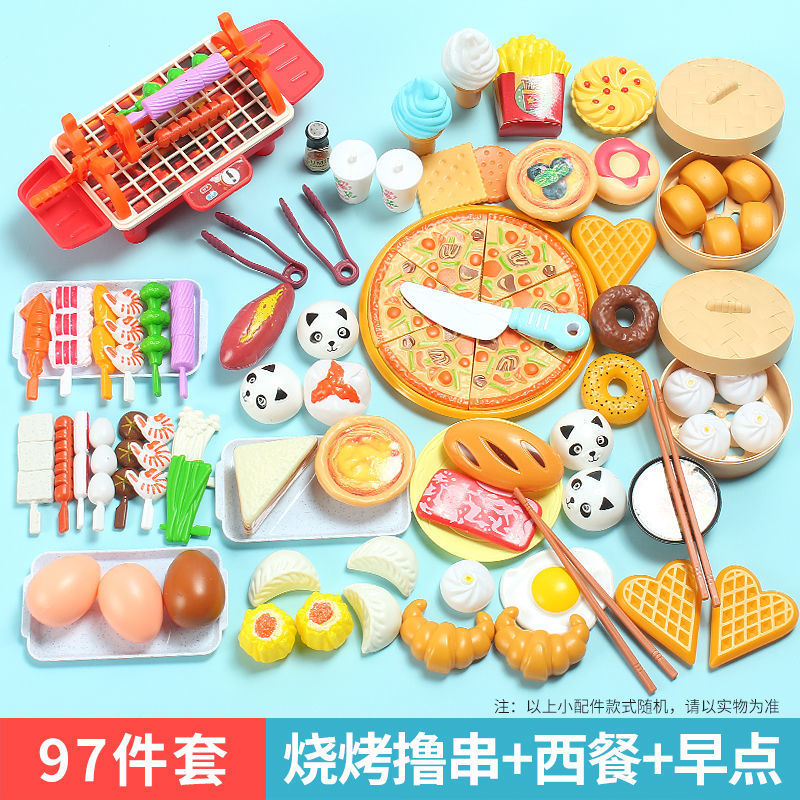 Kids pretend play bbq skewer kitchen toy set - breakfast food playset for girls, cooking & bbq for boys & girls, wholesale