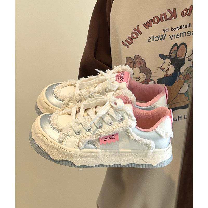 Thick solefleece-lined sneakers 2026winternew arrivaleasiest for matchwhite shoesins student casualniche styleheattech cotton shoes