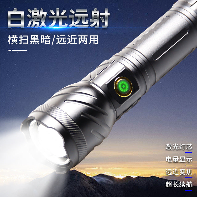 Cross-border new white laser USB charging long-range telescopic zoom LED strong light outdoor home super bright flashlight